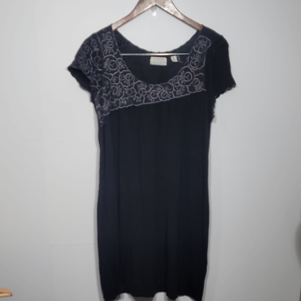 Kimchi Blue Black Mini Dress with Gray Embroidery